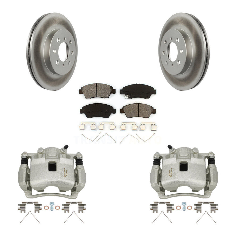 Front Disc Brake Caliper Coated Rotors And Semi-Metallic Pad Kit For 2007-2008 Honda Fit KCG-100750S