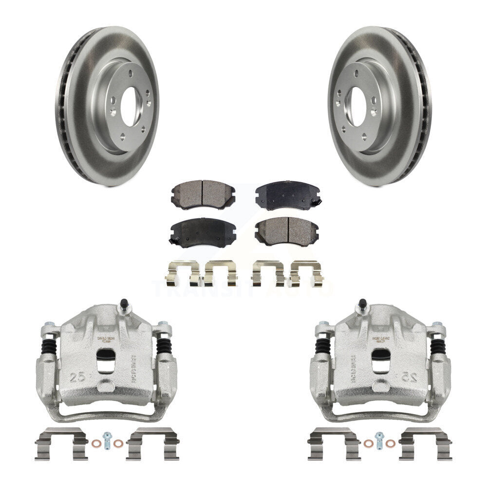 Front Disc Brake Caliper Coated Rotors And Ceramic Pads Kit For 2010-2011 Kia Soul 2.0L KCG-100750T