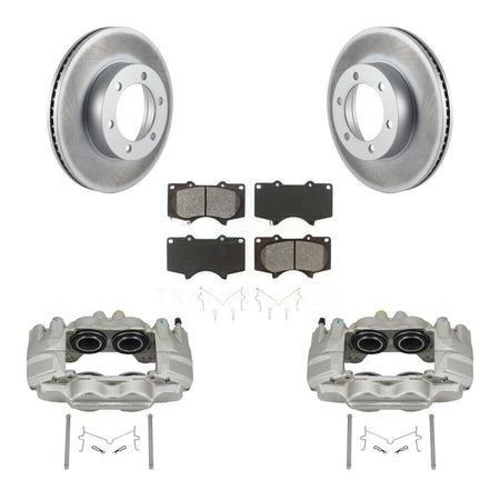 Front Disc Brake Caliper Coated Rotors And Semi-Metallic Pads Kit For Toyota Tundra KCG-100754S