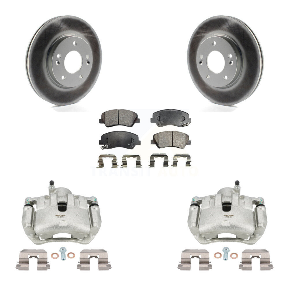 Front Disc Brake Caliper Coated Rotors And Ceramic Pads Kit For 2012 Hyundai Veloster KCG-100756T