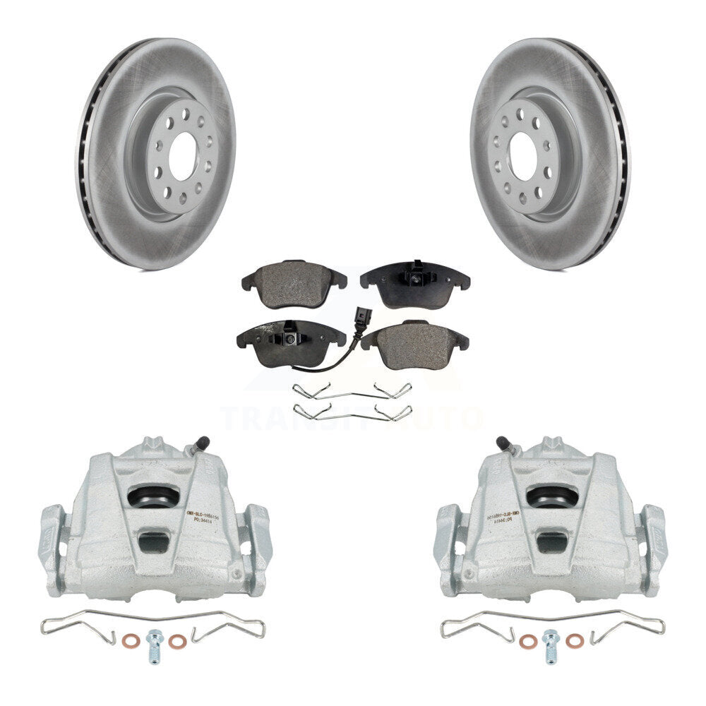 Front Brake Caliper Coat Rotor & Semi-Metallic Pad Kit For Volkswagen Tiguan Passat Audi KCG-100760P