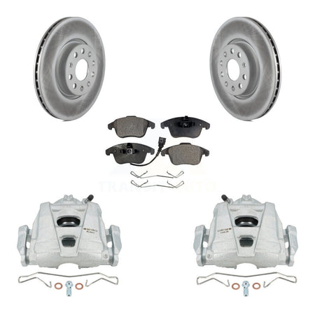 Front Brake Caliper Coat Rotor & Semi-Metallic Pad Kit For Volkswagen Tiguan Passat Audi KCG-100760P