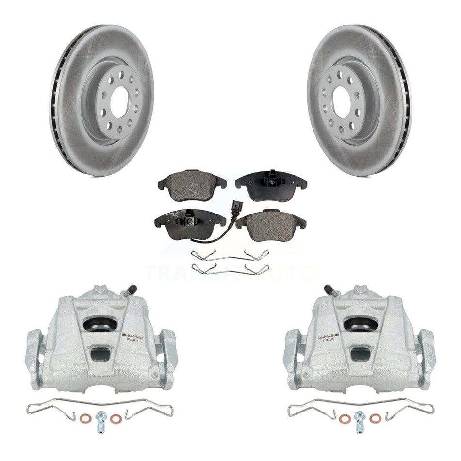 Front Brake Caliper Coat Rotor & Semi-Metallic Pad Kit For Volkswagen Tiguan Passat Audi KCG-100760P