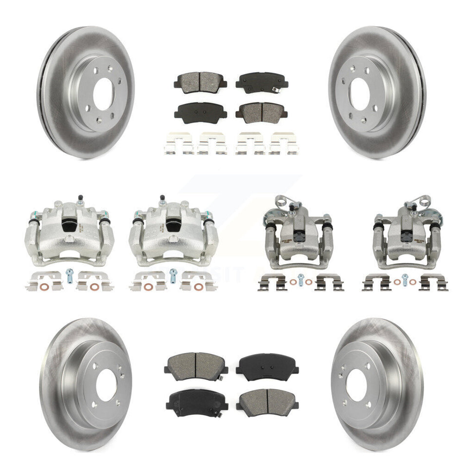 Front Rear Disc Brake Caliper Coated Rotors And Semi-Metallic Pads Kit (10Pc) For 2012-2016 Hyundai Accent KCG-100770S