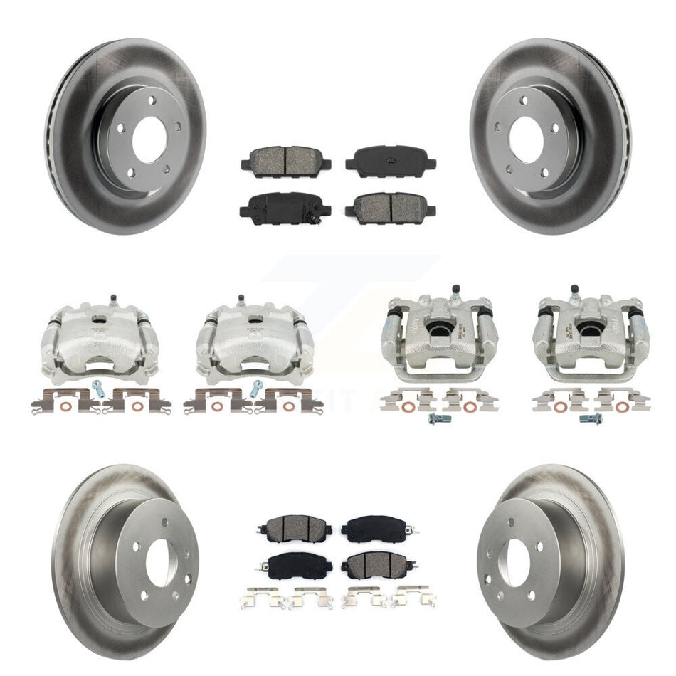 Front Rear Disc Brake Caliper Coated Rotors And Semi-Metallic Pads Kit (10Pc) For Nissan Altima KCG-100771S