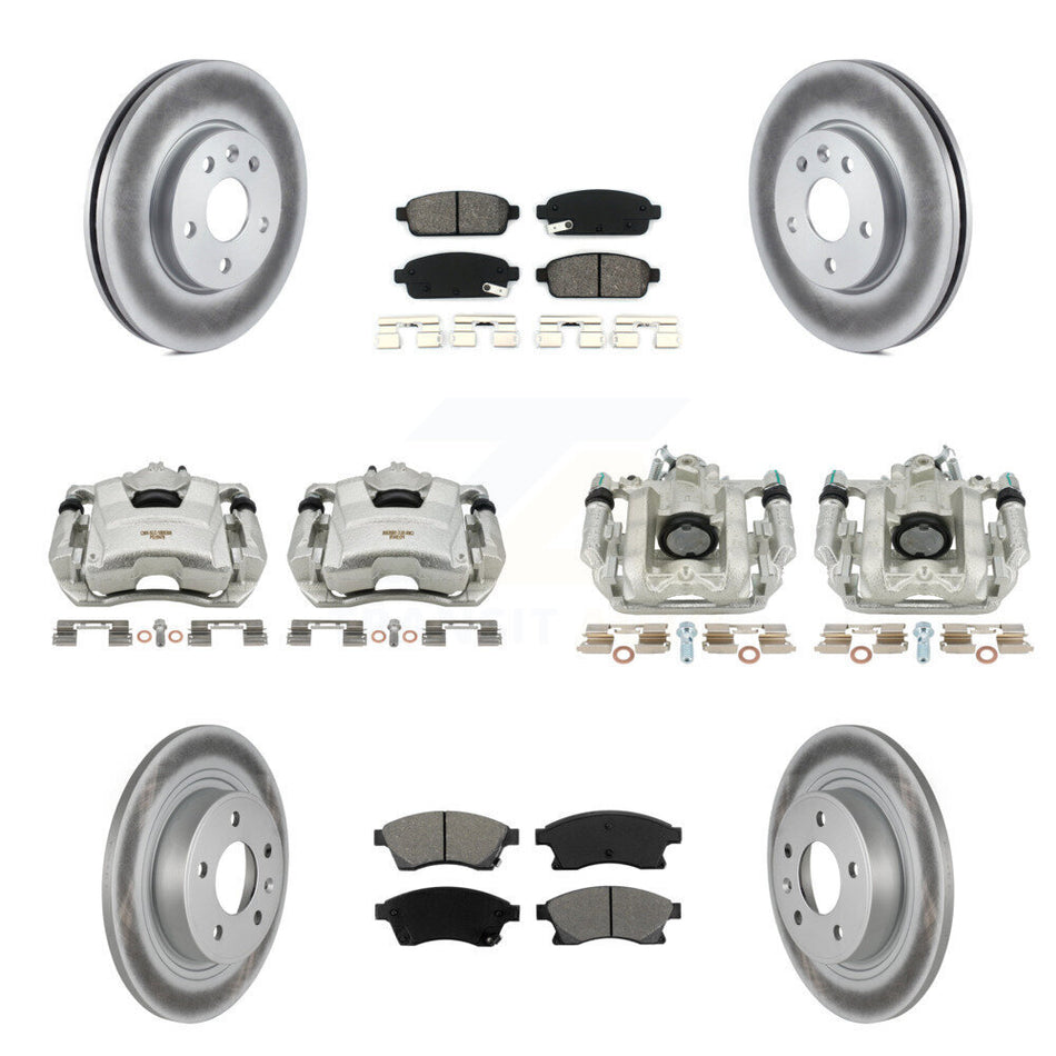 Front Rear Disc Brake Caliper Coated Rotors And Semi-Metallic Pads Kit (10Pc) For 2013 Chevrolet Cruze LT LTZ With 292mm Diameter Rotor KCG-100774S