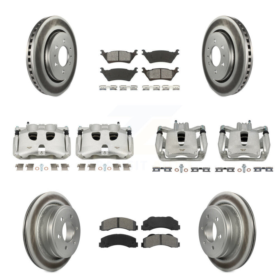 Front Rear Disc Brake Caliper Coated Rotors And Semi-Metallic Pads Kit (10Pc) For Ford F-150 KCG-100776S