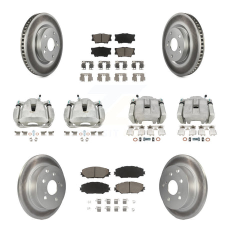 Front Rear Disc Brake Caliper Coated Rotors And Ceramic Pads Kit (10Pc) For Toyota RAV4 KCG-100777C