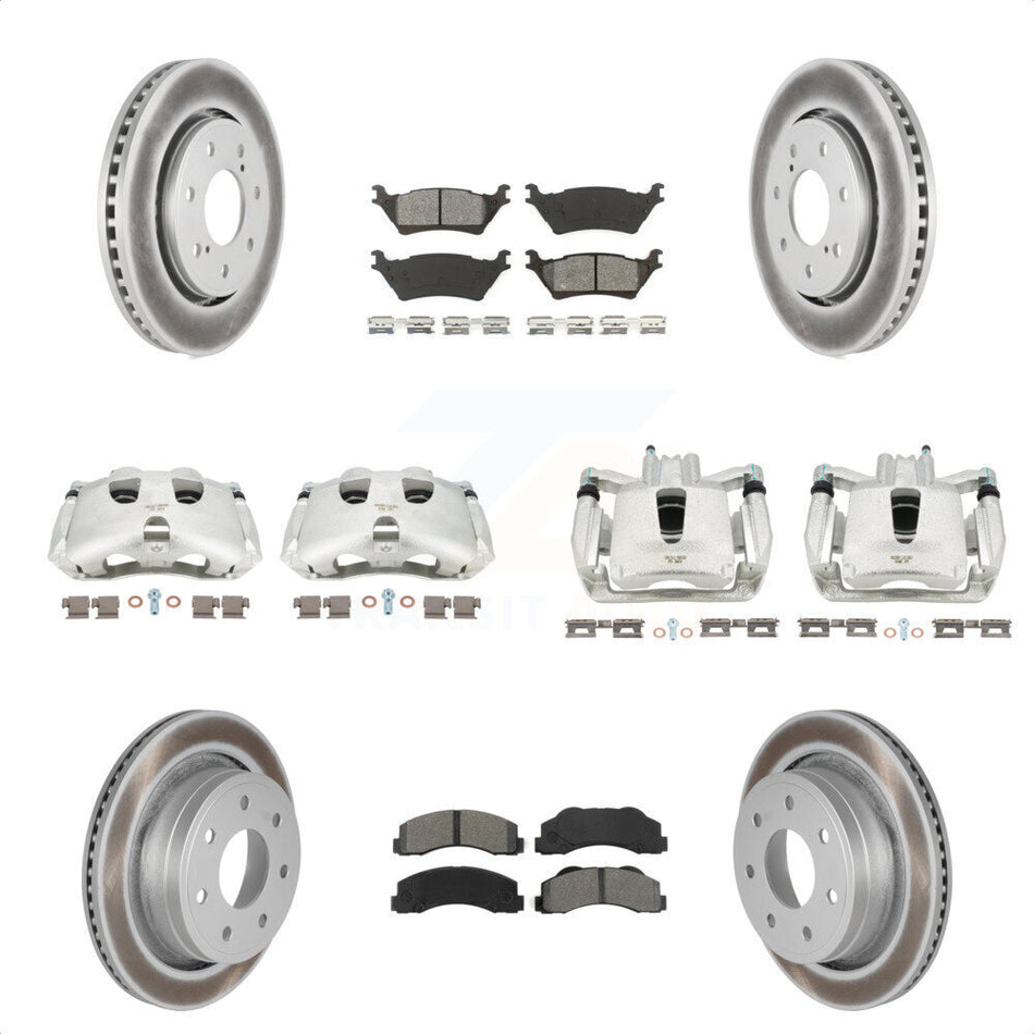 Front Rear Disc Brake Caliper Coated Rotors And Semi-Metallic Pads Kit (10Pc) For 2012-2014 Ford F-150 With 7 Lug Wheels KCG-100777S by Transit Auto