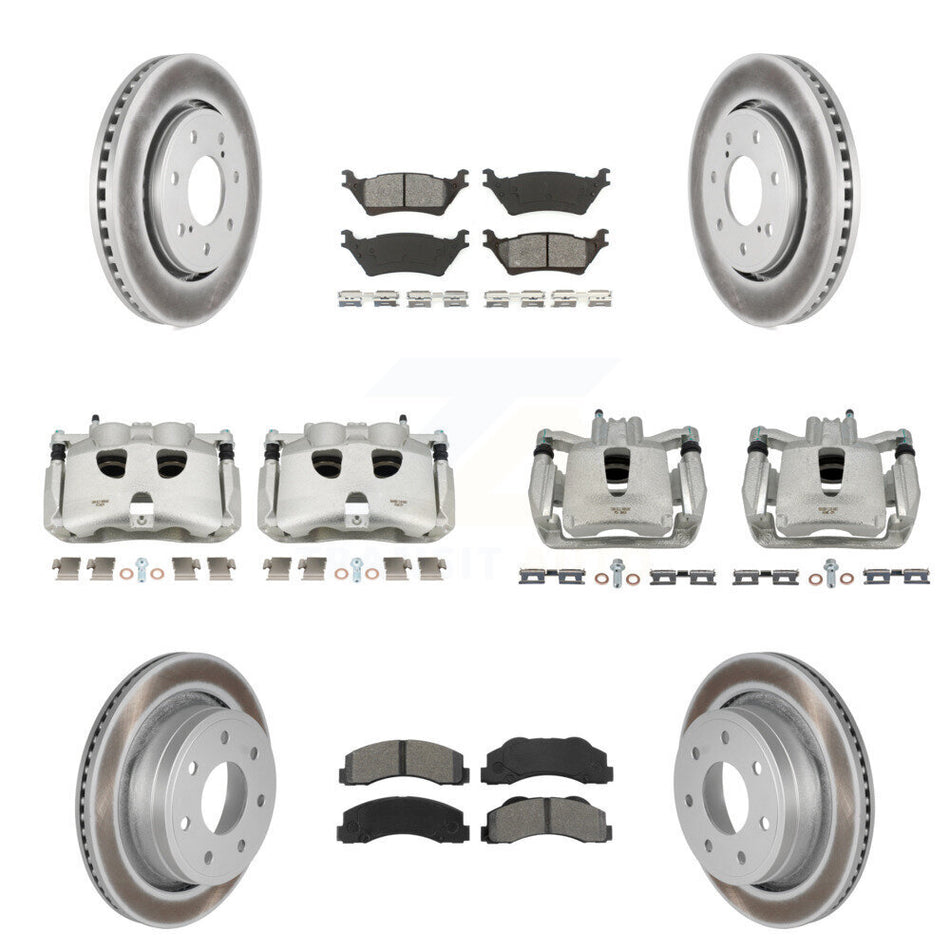 Front Rear Disc Brake Caliper Coated Rotors And Semi-Metallic Pads Kit (10Pc) For 2012-2014 Ford F-150 With 7 Lug Wheels KCG-100777S