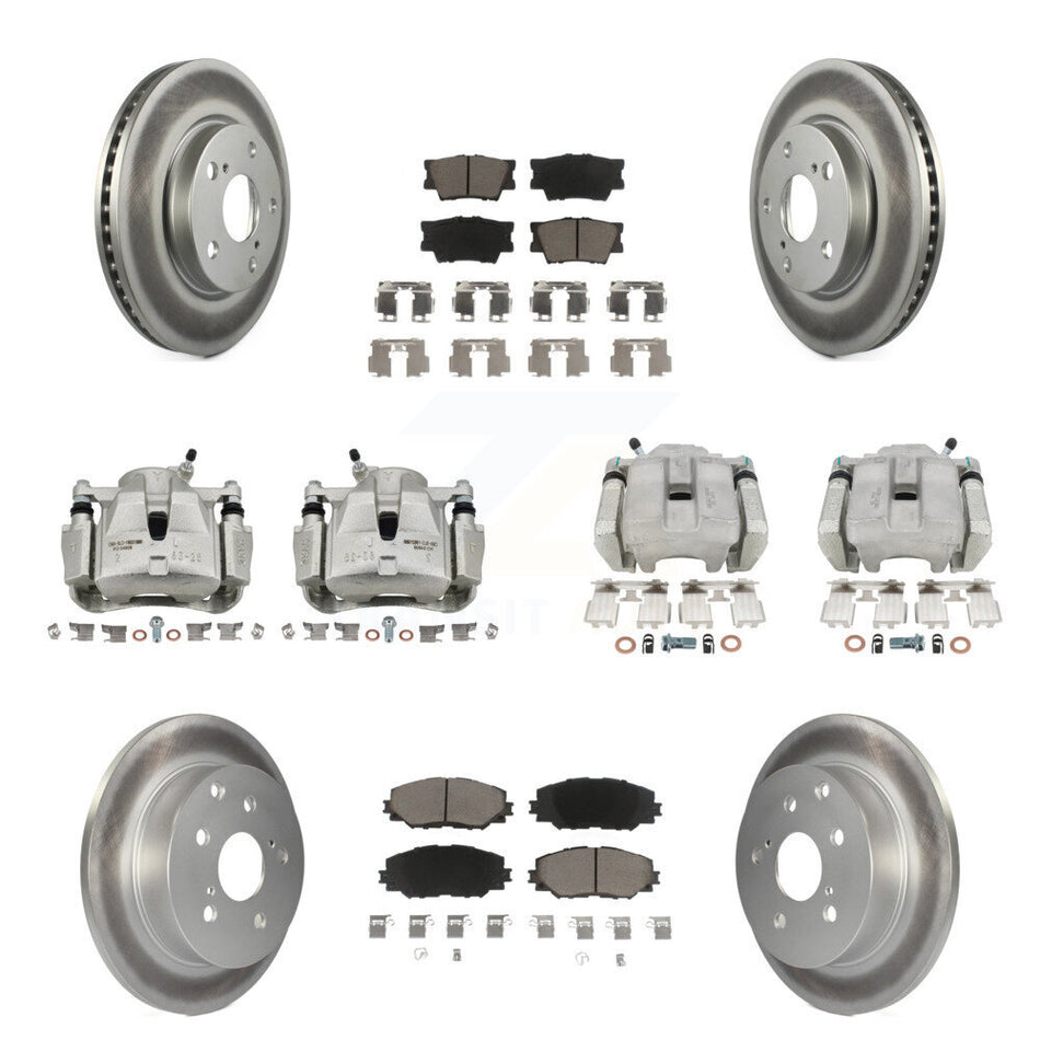 Front Rear Disc Brake Caliper Coated Rotors And Ceramic Pads Kit (10Pc) For Toyota RAV4 KCG-100778C