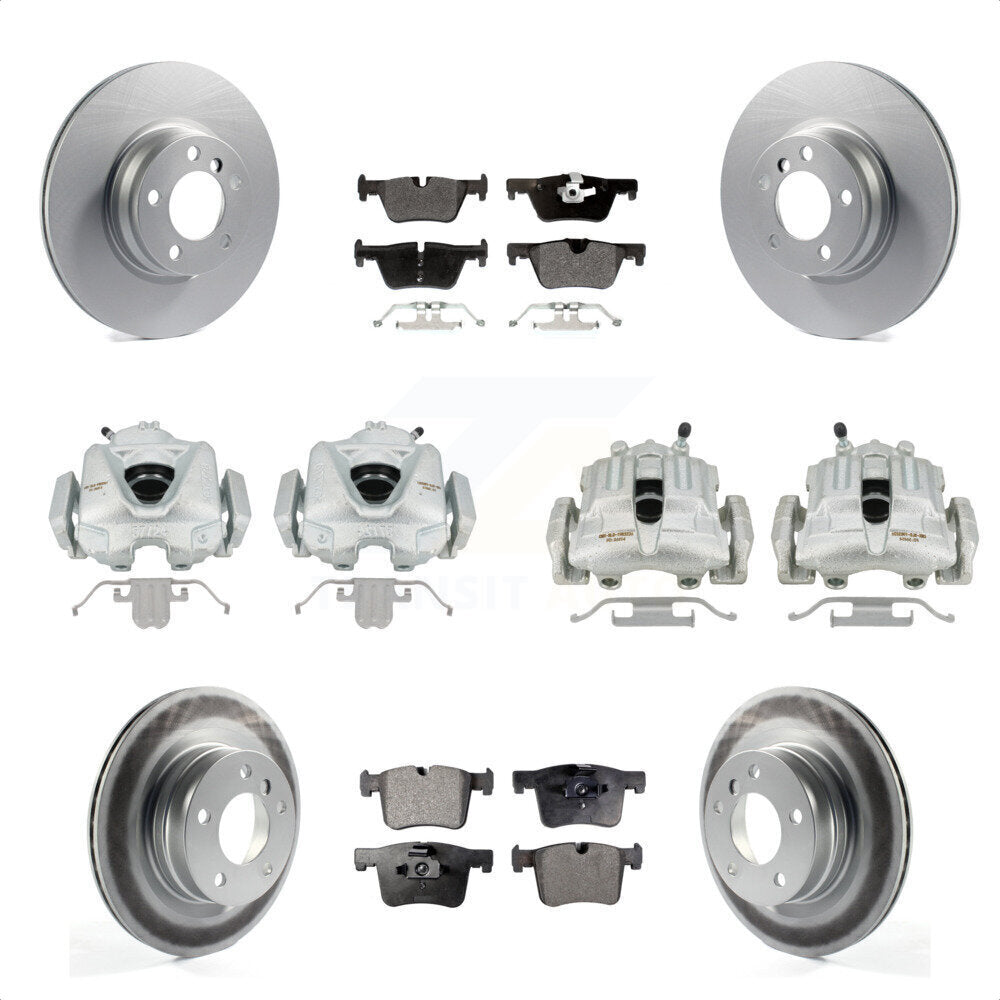 Front Rear Disc Brake Caliper Coated Rotors And Semi-Metallic Pads Kit (10Pc) For 2012 BMW 328i 2.0L Without Blue Painted Calipers KCG-100781P by Transit Auto