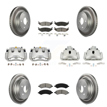 Front Rear Disc Brake Caliper Coat Rotor Semi-Metallic Pad Kit (10Pc) For Chrysler Aspen KCG-100783S