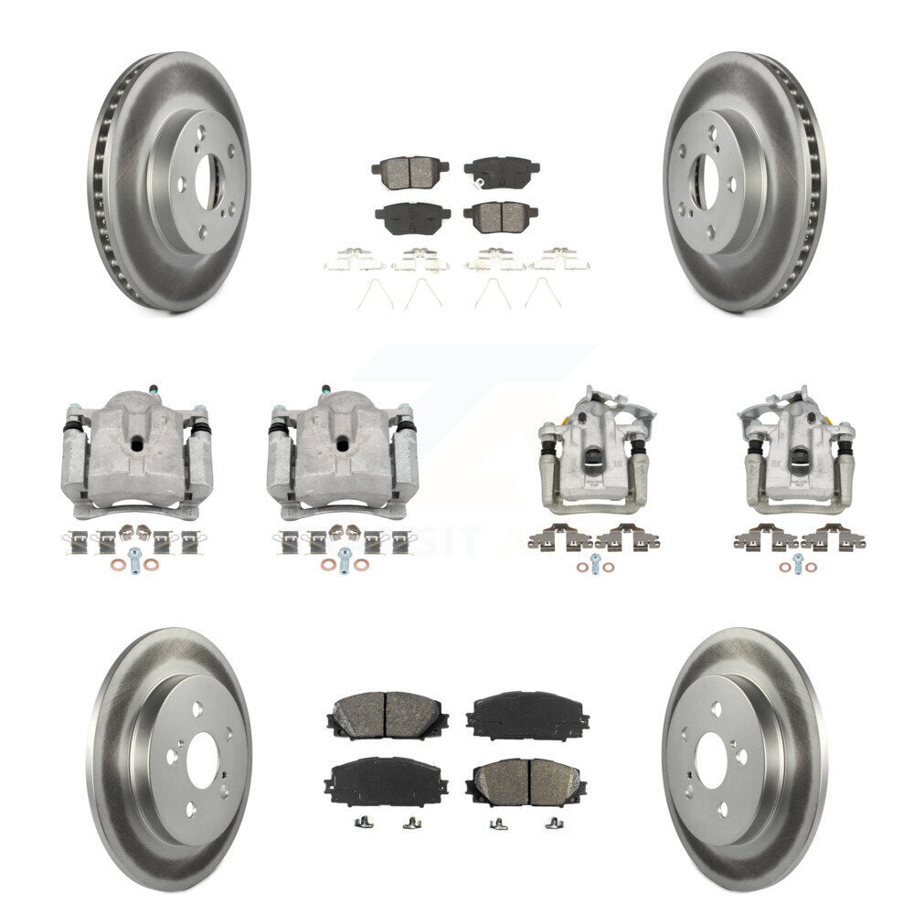 Front Rear Disc Brake Caliper Coat Rotor & Semi-Metallic Pad Kit (10Pc) For Toyota Prius KCG-100787S