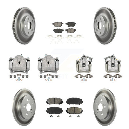 Front Rear Disc Brake Caliper Coat Rotor & Semi-Metallic Pad Kit (10Pc) For Toyota Prius KCG-100787S