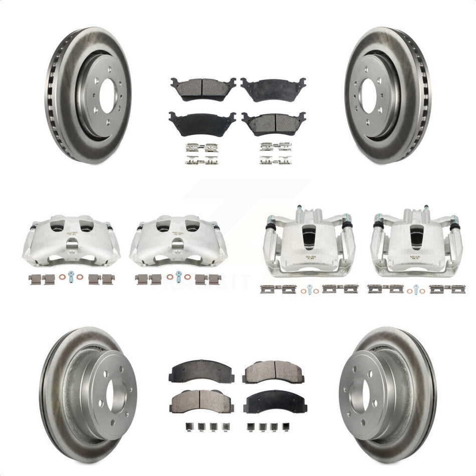 Front Rear Disc Brake Caliper Coated Rotors And Semi-Metallic Pads Kit (10Pc) For Ford F-150 KCG-100788P by Transit Auto