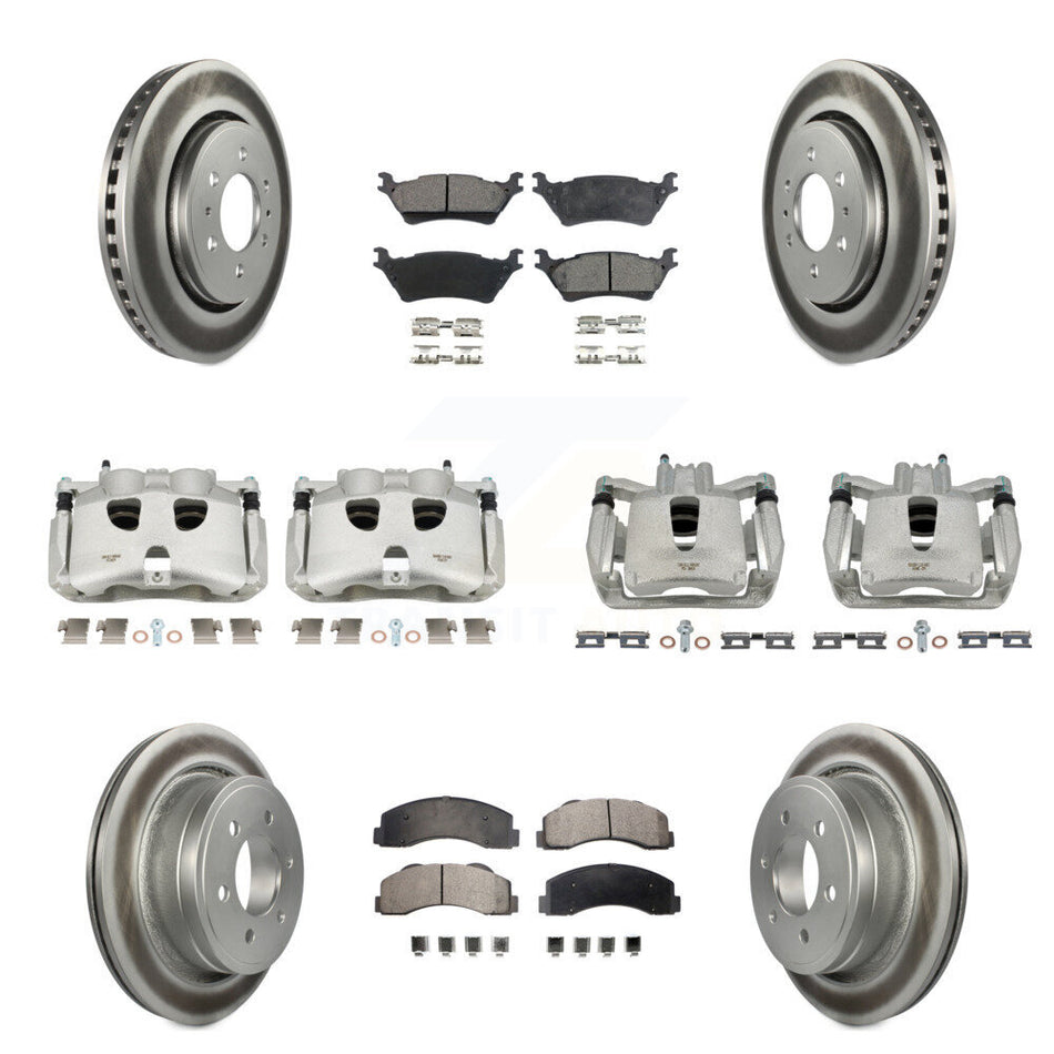 Front Rear Disc Brake Caliper Coated Rotors And Semi-Metallic Pads Kit (10Pc) For Ford F-150 KCG-100788P