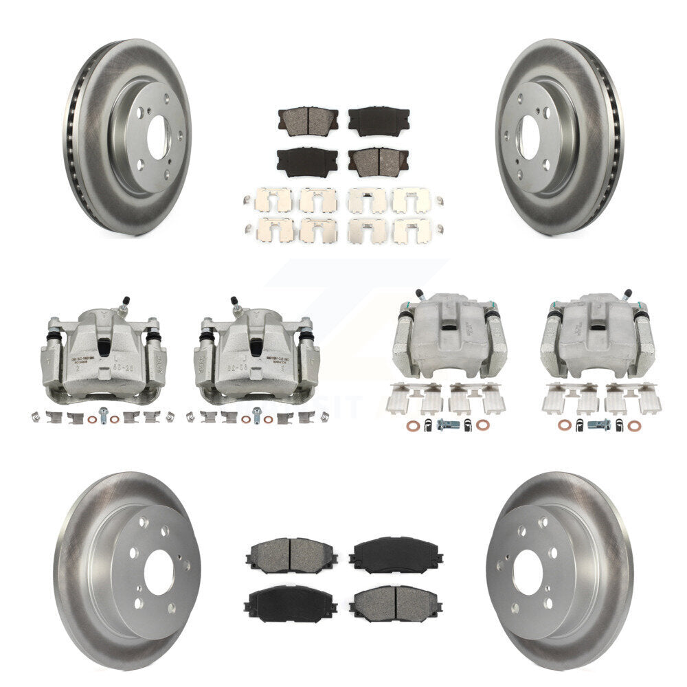 Front Rear Disc Brake Caliper Coat Rotors & Semi-Metallic Pad Kit (10Pc) For Toyota RAV4 KCG-100789S