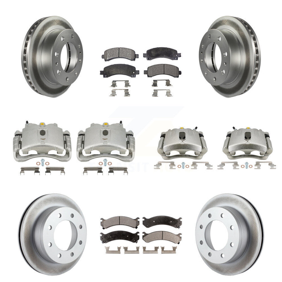 Front Rear Disc Brake Caliper Coated Rotors And Ceramic Pads Kit (10Pc) For Chevrolet Express 2500 GMC Savana KCG-100789T