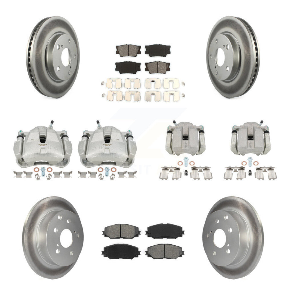 Front Rear Disc Brake Caliper Coated Rotors And Semi-Metallic Pads Kit (10Pc) For Toyota RAV4 KCG-100791S