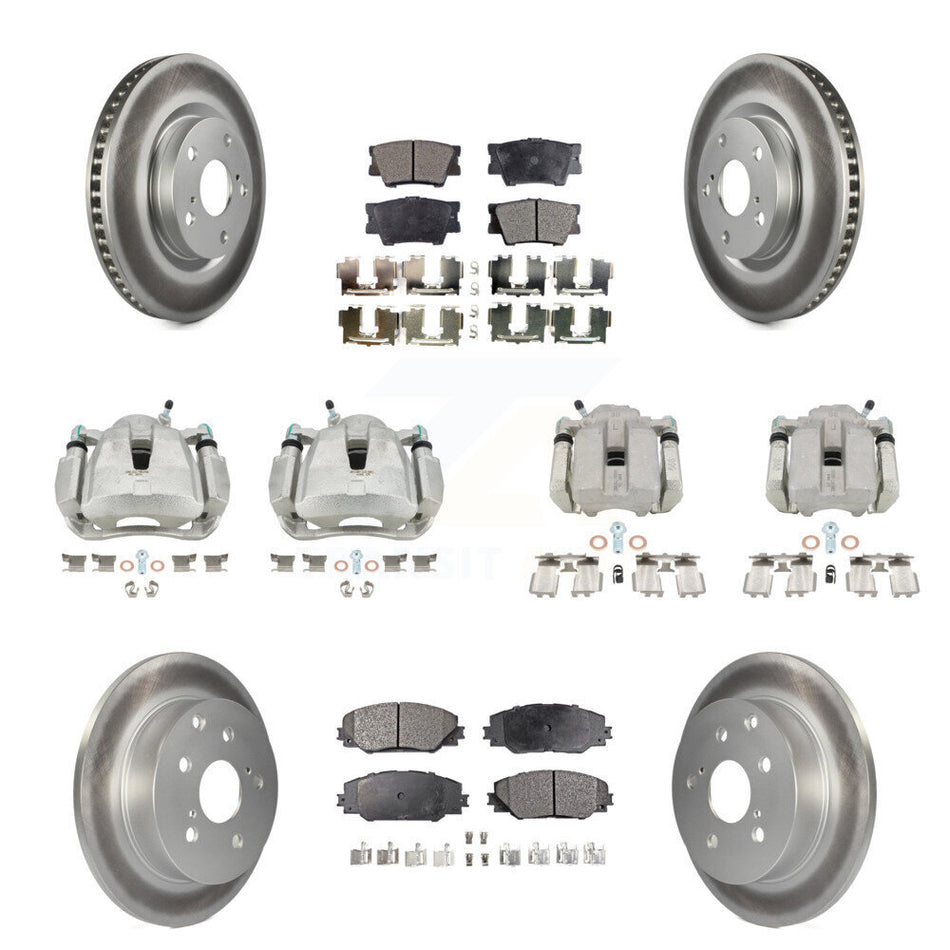 Front Rear Disc Brake Caliper Coated Rotors And Ceramic Pads Kit (10Pc) For Toyota RAV4 KCG-100791T