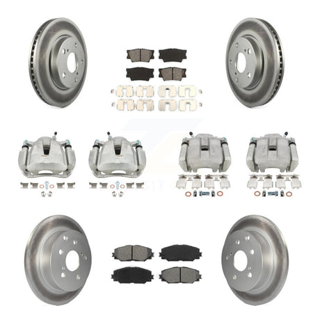 Front Rear Disc Brake Caliper Coat Rotor Semi-Metallic Pad Kit (10Pc) For Toyota RAV4 LE KCG-100792S