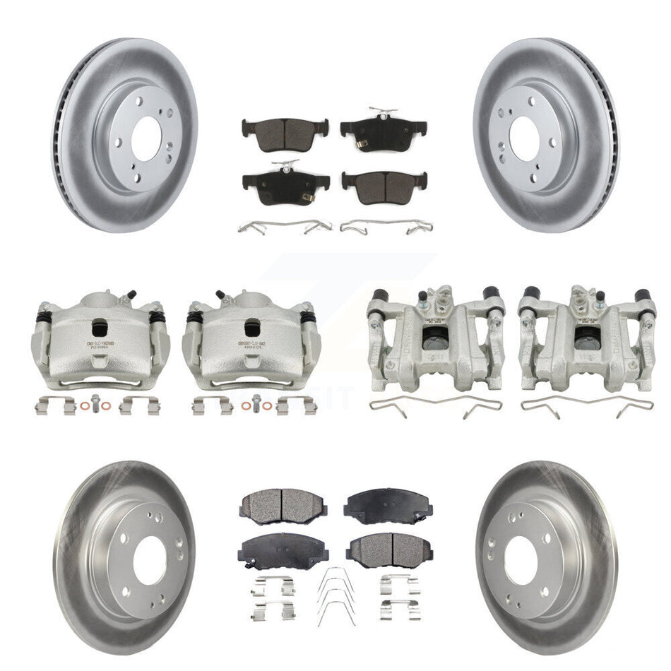 Front Rear Disc Brake Caliper Coat Rotors & Semi-Metallic Pad Kit (10Pc) For Honda Civic KCG-100793P