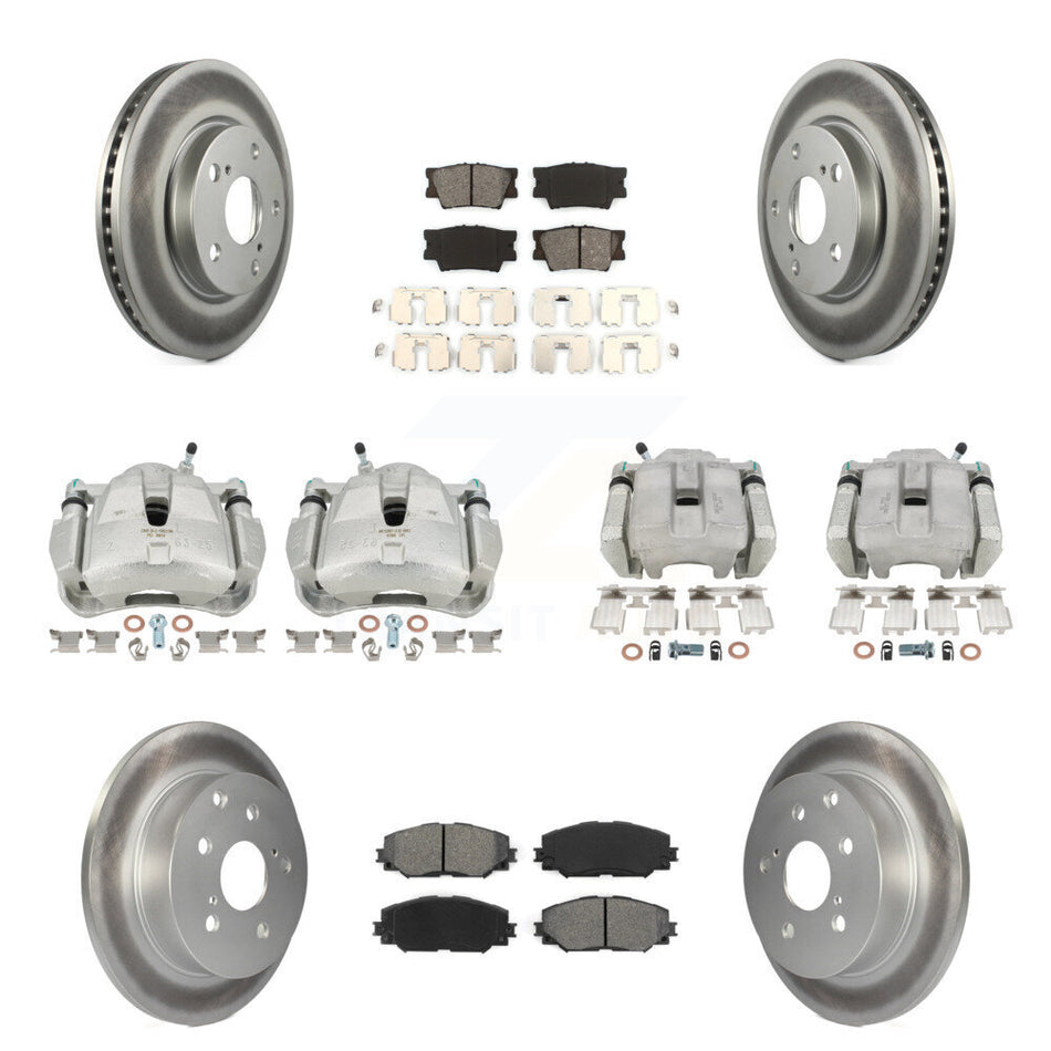 Front Rear Disc Brake Caliper Coat Rotor Semi-Metallic Pad Kit (10Pc) For Toyota RAV4 LE KCG-100793S