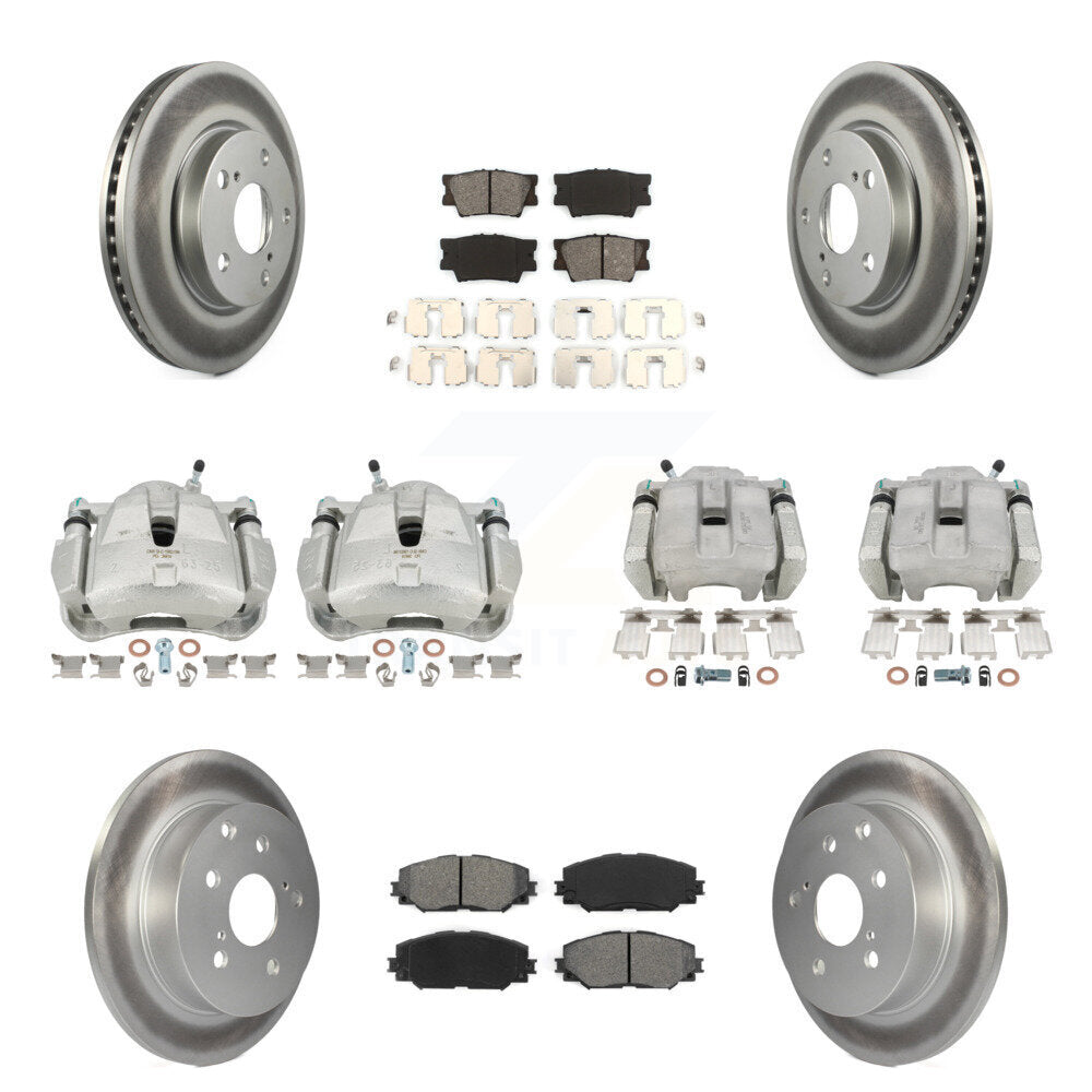 Front Rear Disc Brake Caliper Coat Rotor Semi-Metallic Pad Kit (10Pc) For Toyota RAV4 LE KCG-100795S