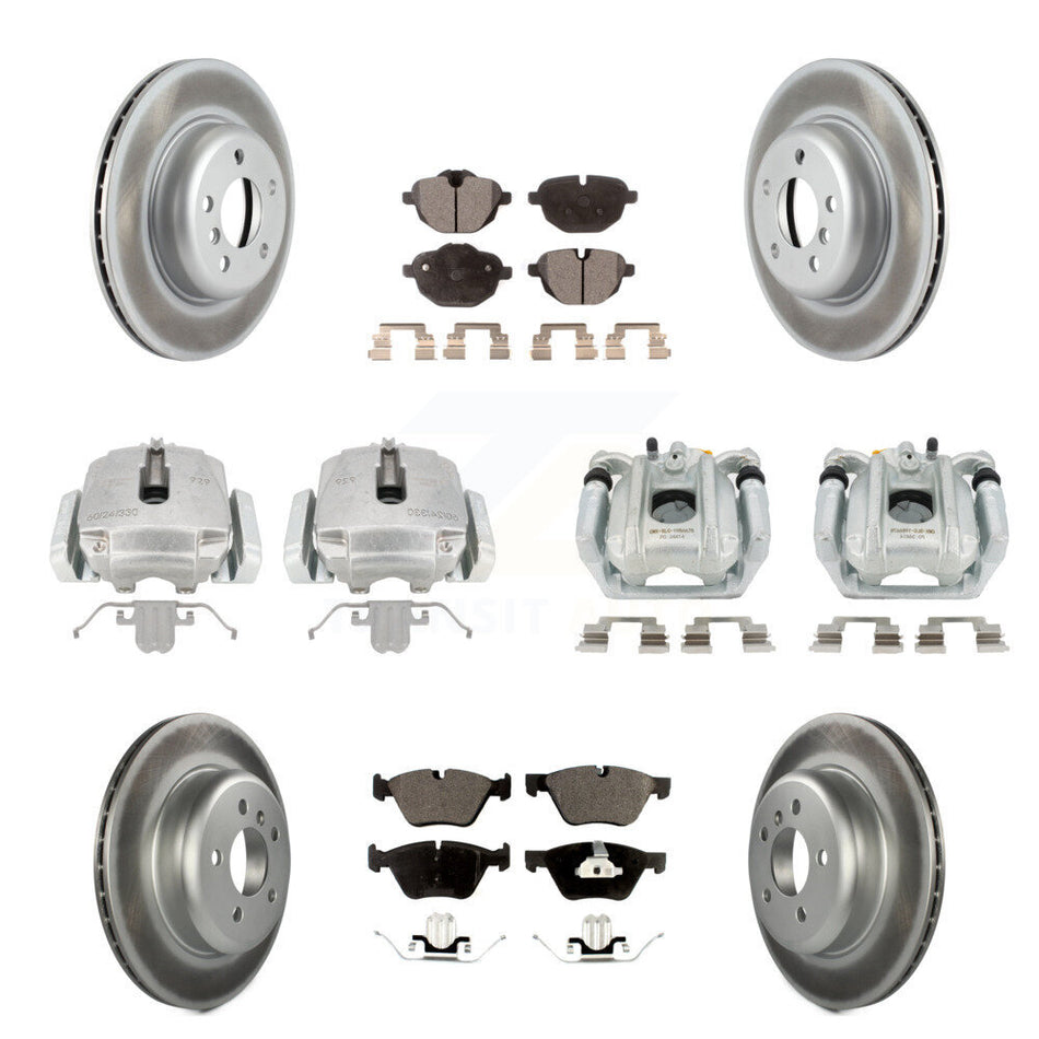 Front Rear Disc Brake Caliper Coated Rotors And Semi-Metallic Pads Kit (10Pc) For BMW 528i xDrive Without Performance Brakes KCG-100800P