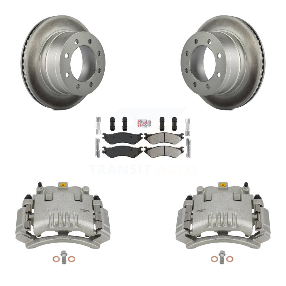 Rear Disc Brake Caliper Coat Rotors & Semi-Metallic Pad Kit For Dodge Ram 3500 2500 1500 KCG-100802N