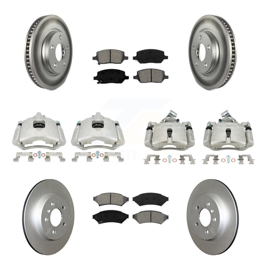 Front Rear Disc Brake Caliper Coated Rotors And Semi-Metallic Pads Kit (10Pc) For 2005 Chevrolet Uplander Buick Terraza Saturn Relay FWD KCG-100802S by Transit Auto