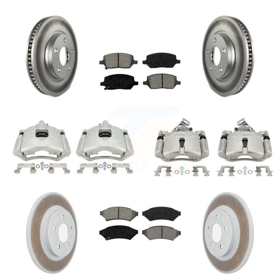 Front Rear Disc Brake Caliper Coated Rotors And Semi-Metallic Pads Kit (10Pc) For 2005 Chevrolet Uplander Buick Terraza Saturn Relay FWD KCG-100802S