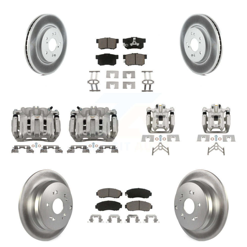 Front Rear Disc Brake Caliper Coated Rotors And Ceramic Pads Kit (10Pc) For Honda CR-V KCG-100803C