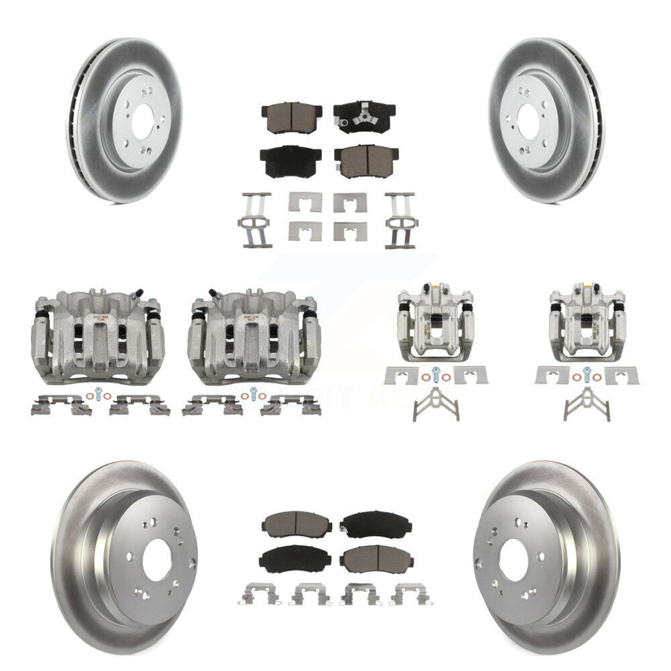 Front Rear Disc Brake Caliper Coated Rotors And Ceramic Pads Kit (10Pc) For Honda CR-V KCG-100803C