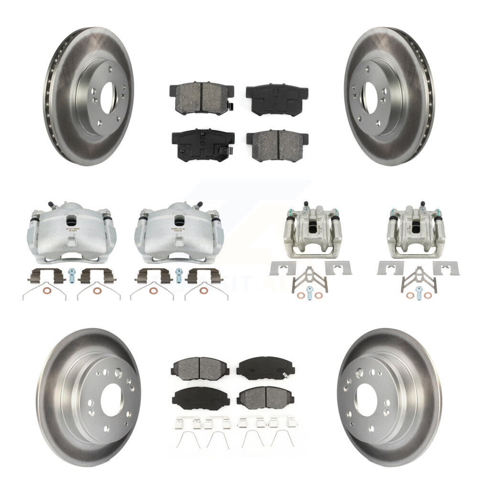 Front Rear Disc Brake Caliper Coated Rotors And Semi-Metallic Pads Kit (10Pc) For 2003-2011 Honda Element KCG-100805S
