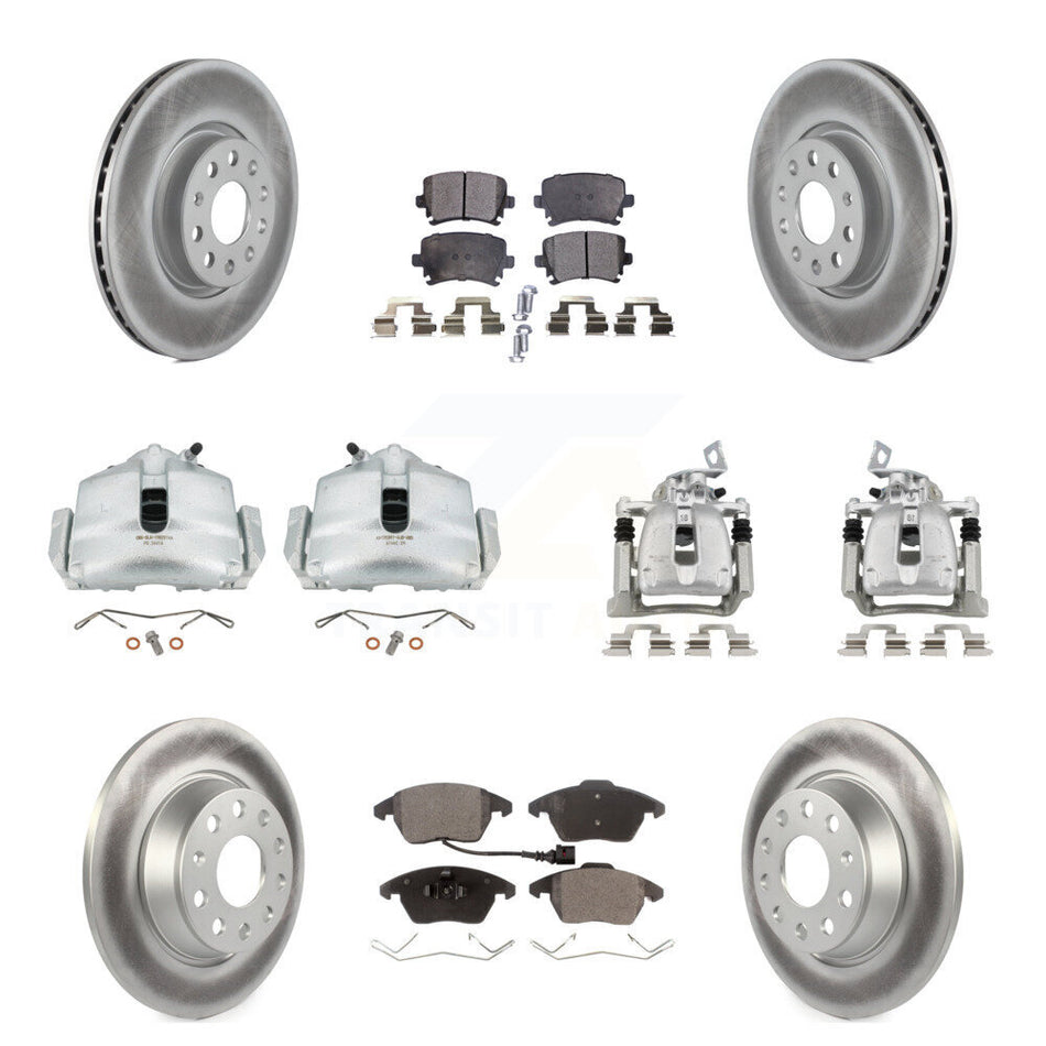 Front Rear Brake Caliper Coat Rotors Semi-Metallic Pad Kit (10Pc) For Volkswagen CC 2.0L KCG-100806P