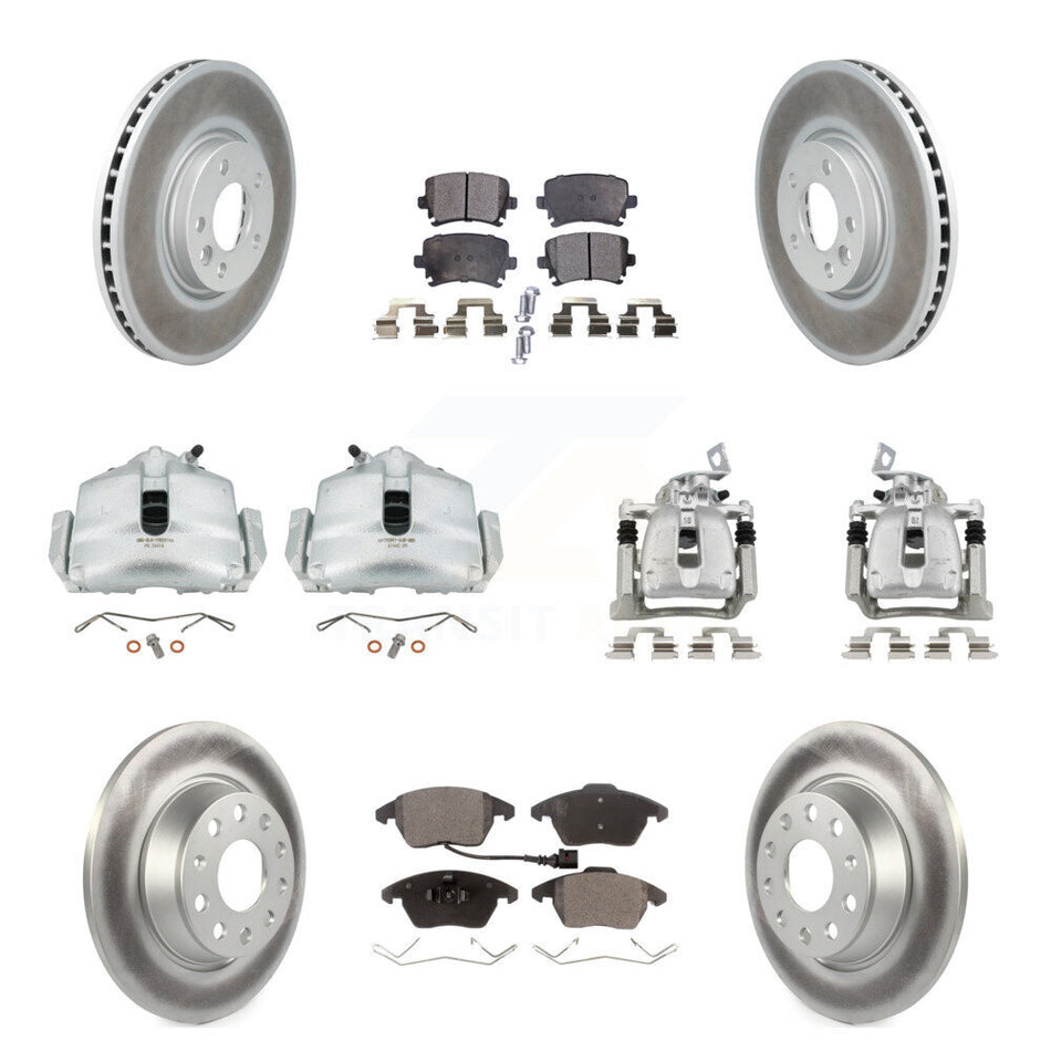 Front Rear Brake Caliper Coat Rotors Semi-Metallic Pad Kit (10Pc) For Volkswagen CC 2.0L KCG-100807P
