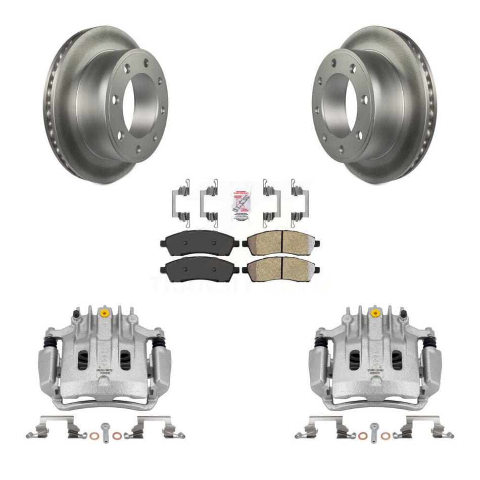 Rear Disc Brake Caliper Coat Rotor Semi-Metallic Pad Kit For Ford F-350 Super Duty F-250 KCG-100809N