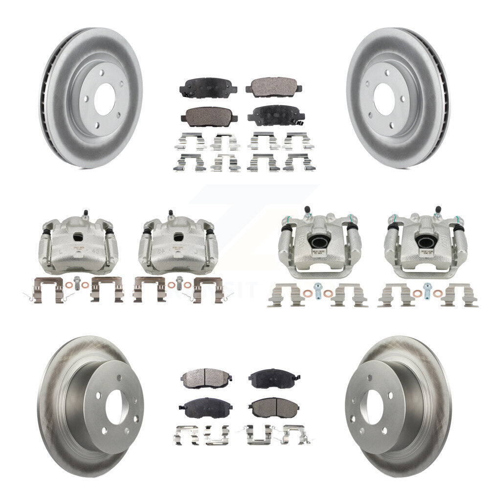 Front Rear Disc Brake Caliper Coat Rotors Semi-Metallic Pad Kit (10Pc) For Nissan Sentra KCG-100816P