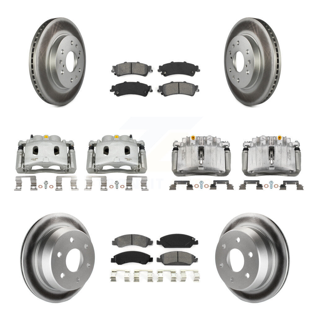 Front Rear Disc Brake Caliper Coated Rotors And Semi-Metallic Pads Kit (10Pc) For KCG-100817S