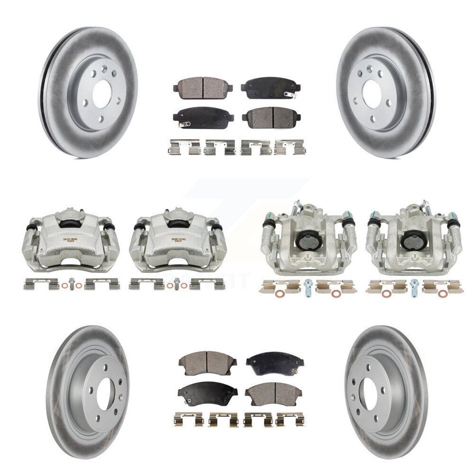 Front Rear Disc Brake Caliper Coated Rotors And Ceramic Pads Kit (10Pc) For 2013 Chevrolet Cruze LT LTZ With 292mm Diameter Rotor KCG-100817T