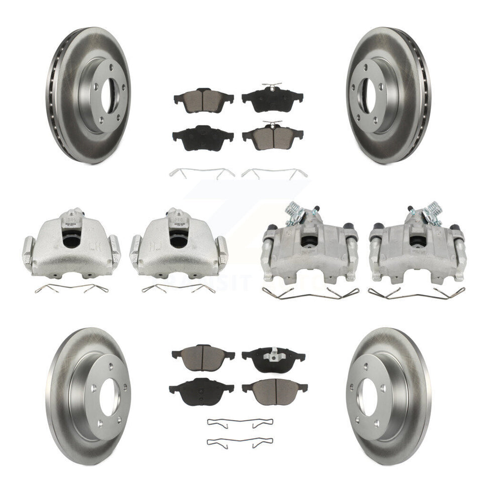 Front Rear Disc Brake Caliper Coated Rotors And Ceramic Pad Kit (10Pc) For Mazda 3 Sport KCG-100820C