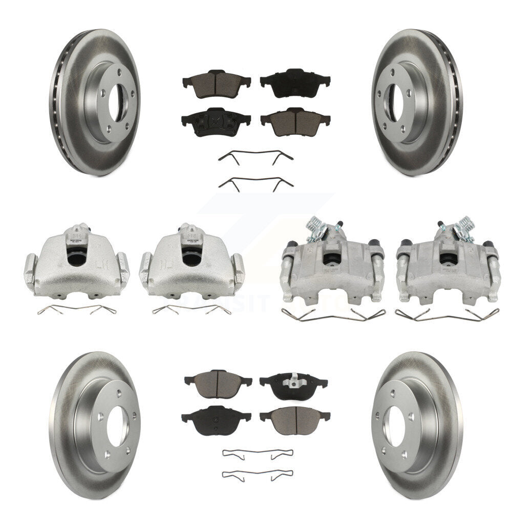 Front Rear Disc Brake Caliper Coat Rotors & Ceramic Pad Kit (10Pc) For 2005 Mazda 3 2.0L KCG-100823C