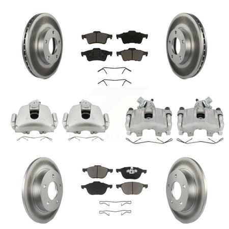 Front Rear Disc Brake Caliper Coat Rotors & Ceramic Pad Kit (10Pc) For 2005 Mazda 3 2.0L KCG-100823C