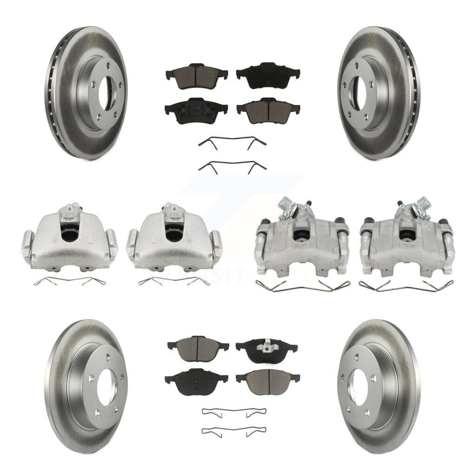 Front Rear Disc Brake Caliper Coat Rotors & Ceramic Pad Kit (10Pc) For 2005 Mazda 3 2.0L KCG-100823C