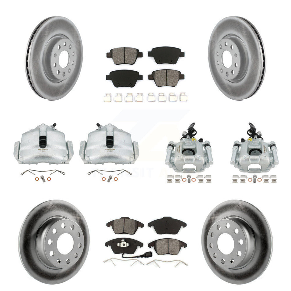 Front Rear Disc Brake Caliper Coated Rotors And Semi-Metallic Pads Kit (10Pc) For Volkswagen Beetle GTI KCG-100824S