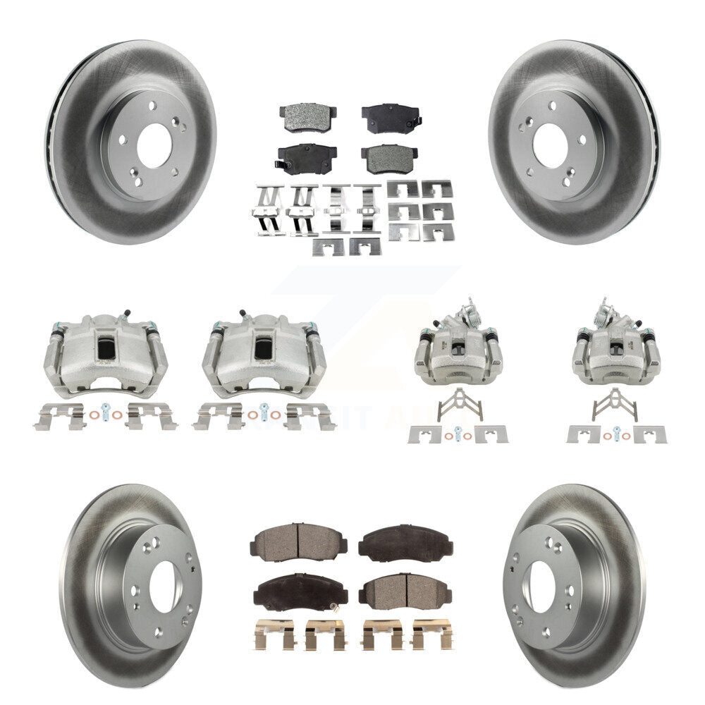 Front Rear Disc Brake Caliper Coat Rotor & Semi-Metallic Pad Kit (10Pc) For Honda Accord KCG-100825P