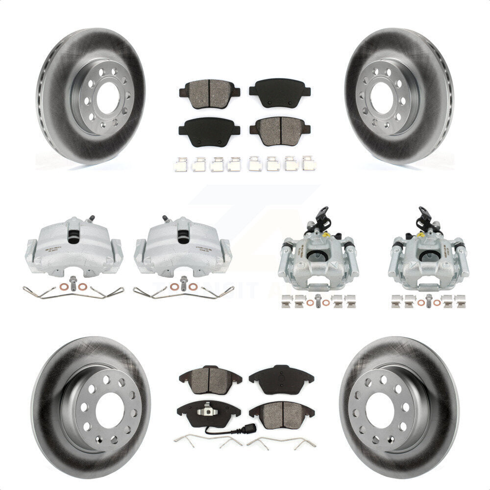 Front Rear Disc Brake Caliper Coated Rotors And Semi-Metallic Pads Kit (10Pc) For 2012 Volkswagen Beetle 2.5L with Naturally Aspirated With 288mm Diameter Rotor KCG-100825S by Transit Auto