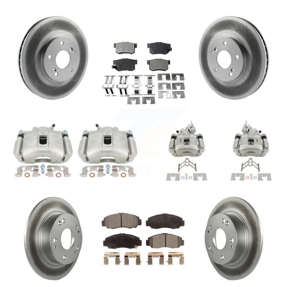 Front Rear Disc Brake Caliper Coat Rotor & Semi-Metallic Pad Kit (10Pc) For Honda Accord KCG-100826P